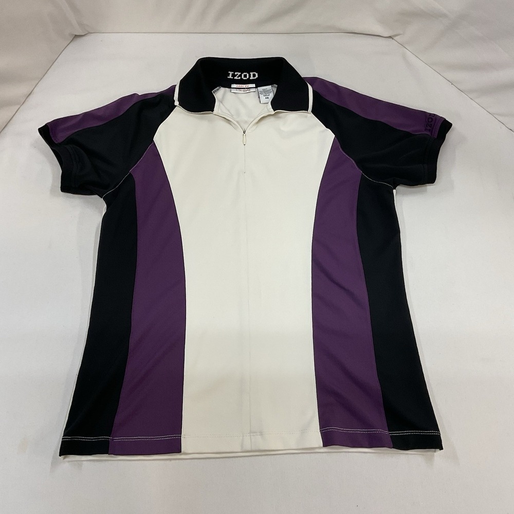 IZOD Woman's Purple, Black and White Golf Shirt Size XS Short Sleeve Collar